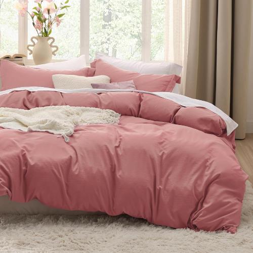 Bedsure Pink Clay Duvet Cover Twin/Twin XL Size - 2 Pieces Prewashed Cotton-Like Extra Soft Bedding Set, Includes 1 Twin Duvet Cover 68x90 Inches with Zipper Closure & 1 Pillow Sham, No Comforter