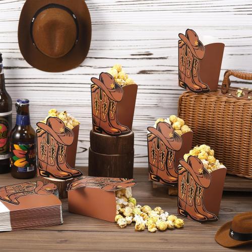 48 Pcs Western Popcorn Mexican Cielito Lindo Boxes First Rodeo Cowboy Cowgirl Terracotta Pottery Boxes Buckets for Boots or Bows Gender Reveal Birthday Baby Shower Table Decor(Brown,Star)