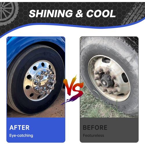 32/33mm Semi Truck Lug Nut Covers Wheel Covers Kit with 2 Front & 4 Rear, ABS Chrome Plastic Srcew-On Lug Nut Covers with Installation Tool, Flat Top Removable Hub Caps Kit for Semi Truck Trailer