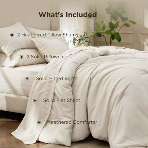 Bedsure King Size Comforter Set Beige - Bed in a Bag King Bedding 7 Pieces, Cationic Dyed Bed Set Gift for Family, Beige Soft Bedding for All Seasons Comforter with Sheets, Pillowcases & Shams