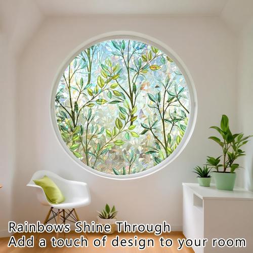 Window Privacy Film Rainbow Window Film – Decorative Static Cling Window Sticker with 3D Stained Glass Effect（23.6 x 78.7 inch） Includes 3 Installation Tools