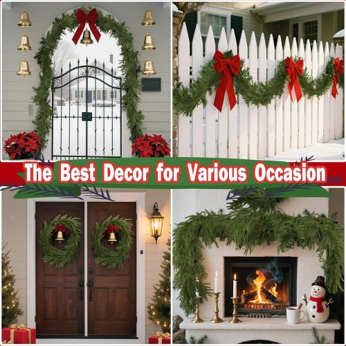 Norfolk Pine Garlands: 6ft Artificial Green Garland for Christmas Decorations - Realistic Greenery Garland for Mantel Fireplace Table Christmas Garland for Indoor Outdoor Holiday Xmas Decor (2Pcs)