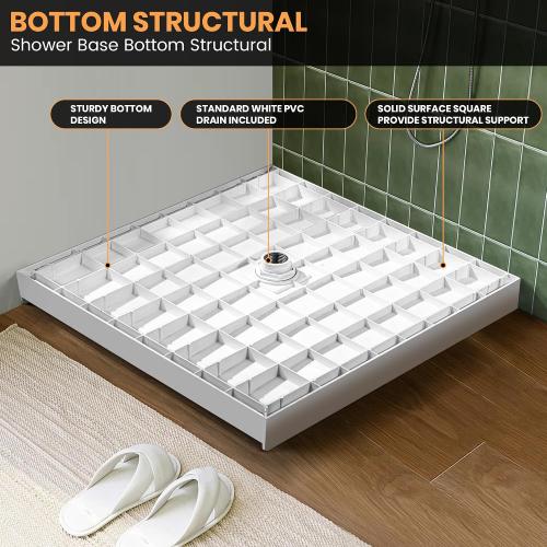 Shower Base 36×36×4, Single Threshold Shower Tray with Center Drain, Square SMC Shower Pan, White Slip Resistant Textured Surface Shower Base for Bathroom