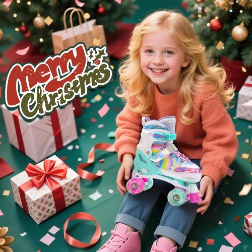 SULIFEEL Rainbow Unicorn 4 Size Adjustable Roller Skates for Girls Boys for Kids Ages 3-5 5-8 6-12 Children Skates Indoor Outdoor
