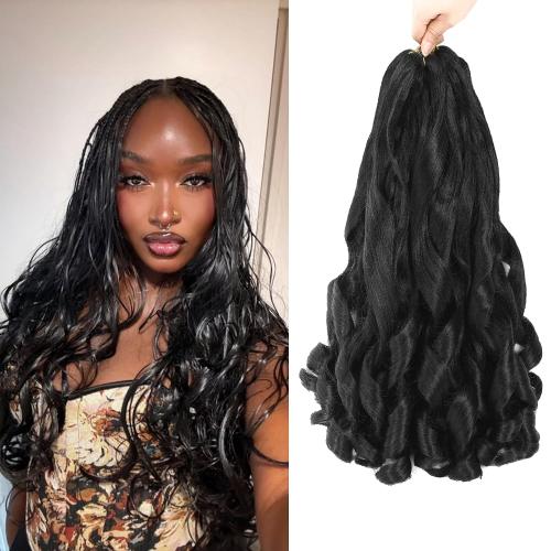 French Curl Braiding Hair 18 Inch 8 Packs Curly Braiding Hair 1B