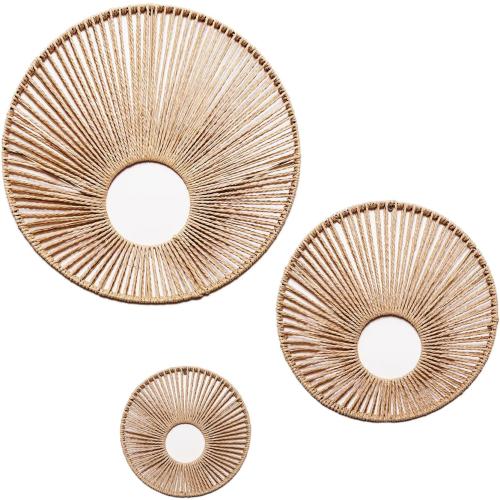 American Art Decor Round Paper Rope Wall Decor Set of 3, Natural - Boho Wall Art, Farmhouse Basket Style
