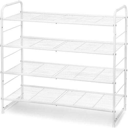 Simple Trending 4-Tier Stackable Shoe Rack, Expandable & Adjustable Shoe Organizer Storage Shelf, Wire Grid, White