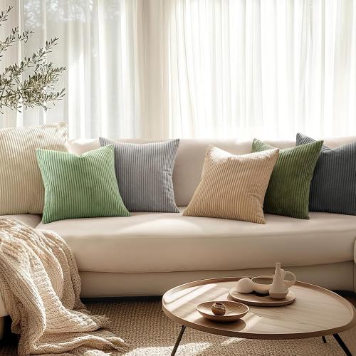 MIULEE Pack of 2 Pillow Covers Soft Soild Decorative Square Throw Pillow Covers Set Cushion Cases Pillowcases for Sofa Bedroom Car 16 x 16 Inch 40 x 40 Cm Olive Green