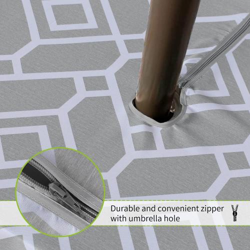 LUSHVIDA Moroccan Outdoor Round Tablecloth with Umbrella Hole and Zipper, 60 Inch Silver, Waterproof Wrinkle Free Table Cloth Decorative Fabric Washable Table Cover for Patio, Party, Picnic