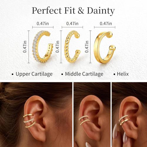 Gold Ear Cuff for Women, 14K Gold Plated CZ Cartilage Cuff | Non-piercing ear cuff with sparkling cubic zirconia. Lightweight stackable jewelry for everyday styling