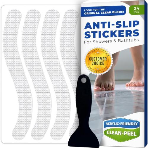 Anti Slip Shower Stickers 24 PCS, Invisible Non-Slip Shower Strips for Adults, Premium Adhesive Bath Tub Stickers (Clear)