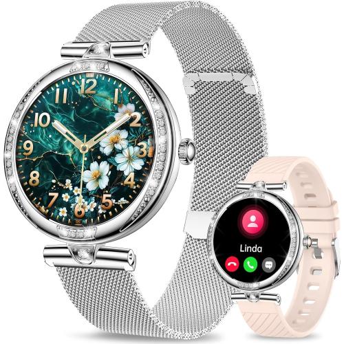 GADIXY Smart Watches for Women(Make/Answer Call) with Diamond:1.1 AMOLED Small Screen Fitness Tracker for HR/BP/SpO2/Sleep Monitor,Digital Running Smartwatch for Android/iOS (Silver)
