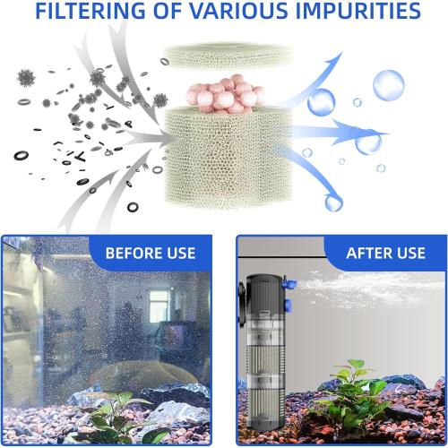 FREESEA Aquarium Filter Fish Tank: 8W Submersible Internal Power Filter 3-Stage Filtration System for 40-100 Gallon Turtle Tanks