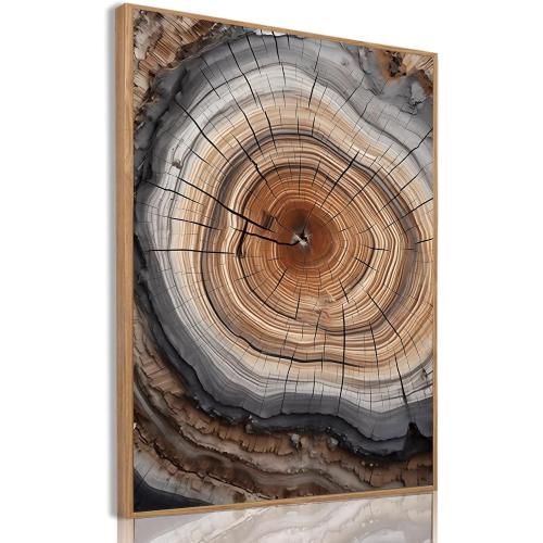 IBHJSART Framed Tree Ring Canvas Wall Art Vintage Colorful Wood Stump Painting Prints Modern Minimalist Pictures Neutral Nature Rustic Farmhouse Decor Living Room Bedroom Bathroom Office