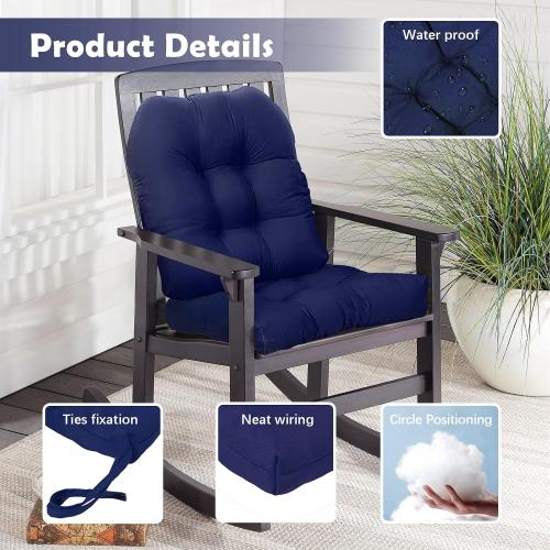 2 pieces Size Small Color Blue Indoor Outdoor Chair Cushions for Rocking Chair Proch Rocker Wicker Patio Seat Pads Reversible,Waterproof Patio Cushion 2 Piece Navy Blue,