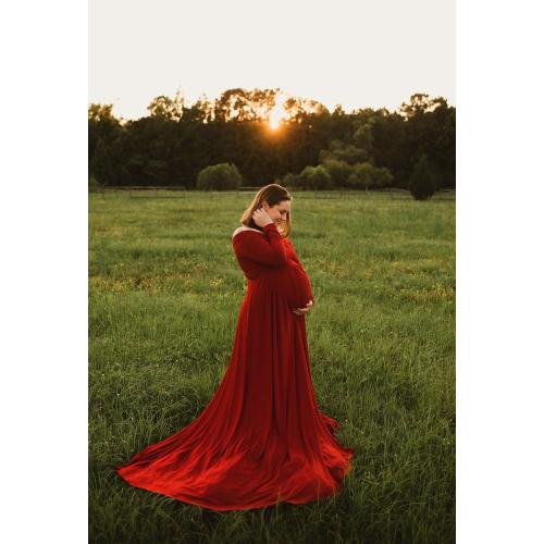 Size L Saslax Maternity Off Shoulders Half Circle Gown for Baby Shower Photo Props Dress