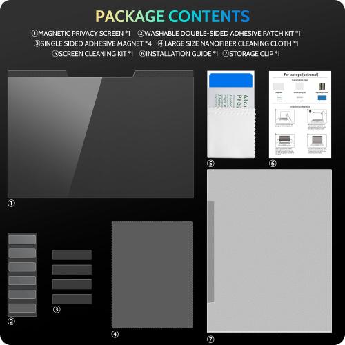 Magnetic Laptop Privacy Screen 14 inch for 16:10 Computer Monitor, 14 Removable Anti Glare Protector Blue Light Filter Shield Compatible with Lenovo Hp Dell Acer Asus Thinkpad Envy Xps