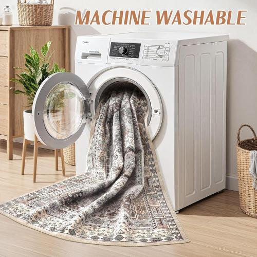 9x12 Rugs for Living Room: Washable Boho Large Neutral Vintage Soft Area Rug Indoor Stain Resistant Non-Slip Carpet for Bedroom Dining Room Playroom Office Home Decor- Brown Grey