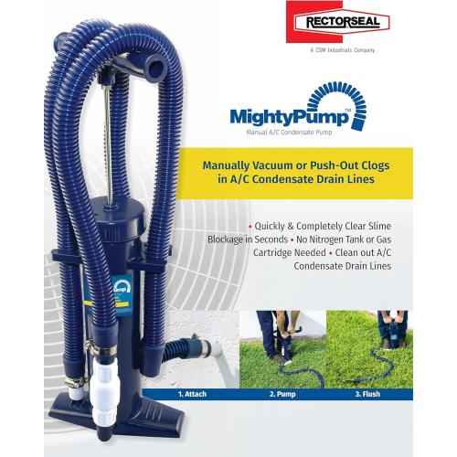 RectorSeal Mighty Pump 97795 Hand Operated A/C Condensate Pump, Easy Application, Lightweight & Heavy Duty PVC, Clears Slime, Mold, and Dirt, Easy Application, HVAC