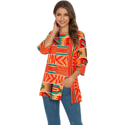 Medium, Afibi Womens Print Shirt African Dashiki 3/4 Sleeve Boho Loose Tunic Tops