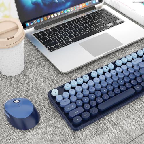 Nowlike Wireless Keyboard and Mouse Combo, Retro Typewriter Keyboard with Round Keycaps, Full-Size Ergonomic, Blue, Ideal for Windows PC, Home, Office, and College, Wireless Keyboard Mouse Combo