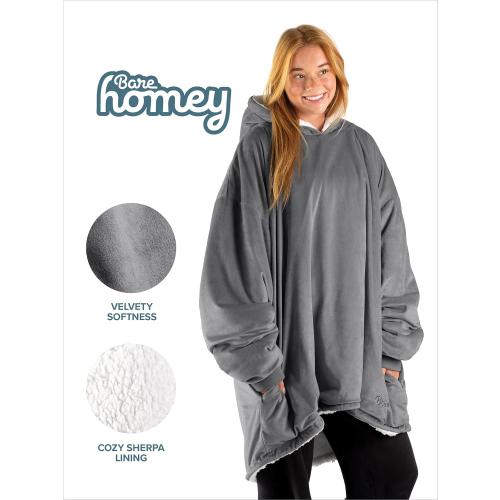 Bare Home Wearable Blanket B-Cozy Hoodie - Soft Plush Sherpa - Warm and Cozy - Oversized Wearable Blanket - Adult & Kid Sizes