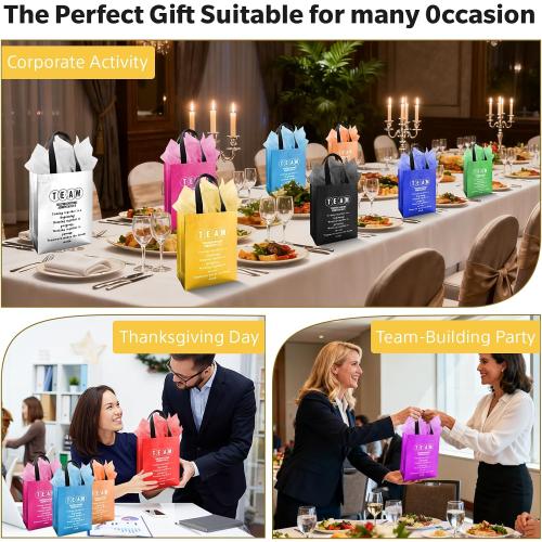 Addblu 50-Piece Employee Appreciation Gift Bags Bulk - Include 25 Team Bags (8x10x4 Inch) & 25 Tissue Paper, Reusable Gift Bag with Handles for Staff, Coworker, Teacher, Thank You & Valentine‘s Day Gifts (Colorful)