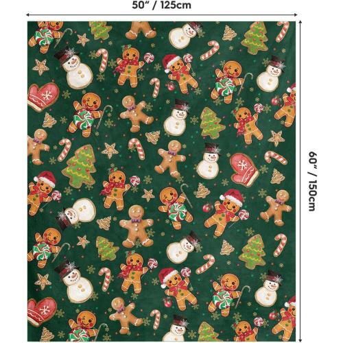 Horaldaily Christmas Flannel Blanket Throw, Green Gingerbread Man Christmas Bear Soft Fuzzy Plush Cozy Fleece Blankets for Couch Sofa Bed Lounging, Ideal Gifts for Kids Adults Wife Self, 50x60