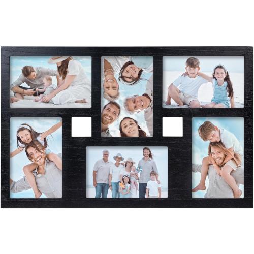 4x6 Collage Picture Frame Family Photos Display - 6 Openings Collage Picture Frame for Wall and Tabletop Display Black Picture Frames Set Ideal for Home Decorating Family Gifts