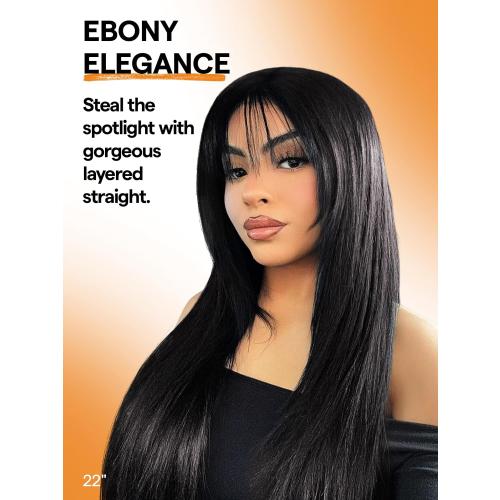 GORGIUS Layered Wigs with Bangs Ready to Go Straight Wig with Bangs 22 Inch Put On Go Black Bang Wigs Crafted with Style-Archive Synthetic Fiber Natural Pre-Plucked Hairline