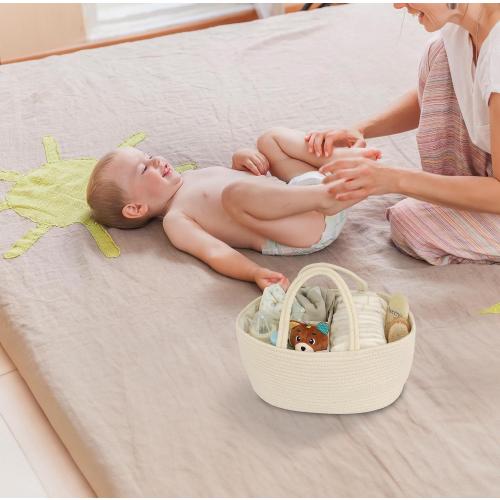 Diaper Caddy Organizer Cotton Rope Baby Basket Nursery Storage and Portable Tote Bag for Car Ideal Baby Shower Gifts and Registry Must-Have for Newborn Essentials beige