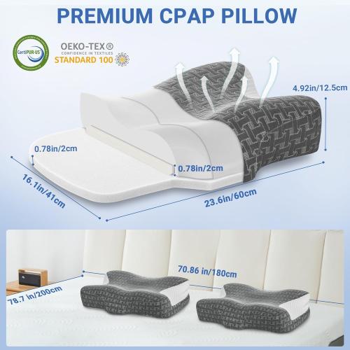 Elviros CPAP Pillow for Sleeping, Ergonomic Adjustable Height Neck Support Memory Foam Bed Pillow for CPAP Users with Sleep Apnea, Suitable for Side and Back Sleepers