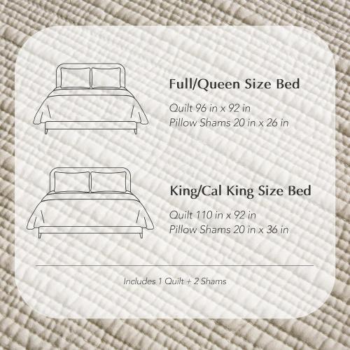 EVERGRACEHOME Channel Stitch 100% Cotton Quilt Set King Size, Pre-Washed Cotton Sateen Coverlet Bedspread, 3-Piece Soft & Breathable Bedding Set with 2 Shams for All Seasons, Parchment