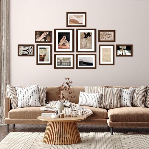 KINLINK 5x7 Picture Frame Brown Set of 4, Wooden Photo Frames Matted 4x6 with Plexiglass for 4x6 with Mat or 5x7 without Mat for Table and Wall Display