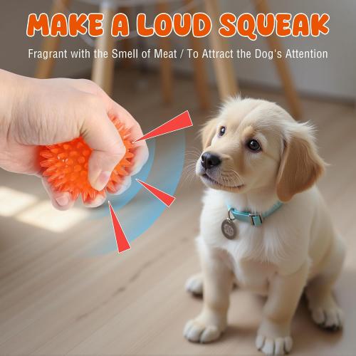 Labeol 2.6” Heavy Duty Squeaky Balls for Dogs 6 Pack Puppy Chew Toys for Teething TPR Fetch Spike Dog Balls Dog Chew Toys for Small and Mideum Breed