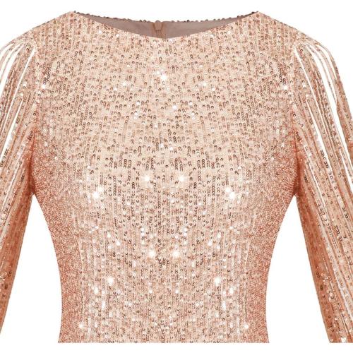 Size S....Women's Elegant Sequin Glitter Bodycon Stretchy Tassel Sleeve Cocktail Party Dress