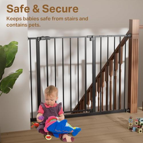 InnoTruth 29.5–40.75 Baby Gate for Stairs, 30 Tall Dog Gates for Doorways & Hallways, Safety Gate for Kids & Pets, Pressure-Mounted Walk-Through with Dual Lock & 2-Way Swing, Black