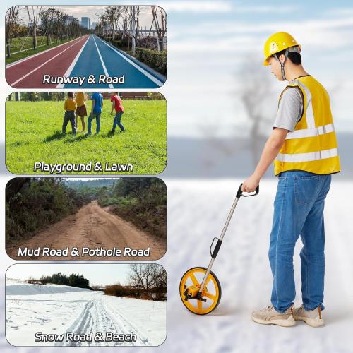 Yellow and Black 12 Inch Measuring Wheel in Feet with Stronger Triangle Bracket, Rolling Measuring Wheel for Construction, Digital Measure Wheel with Tape Measure and Canvas Carrying Bag, Up to 10000 Ft
