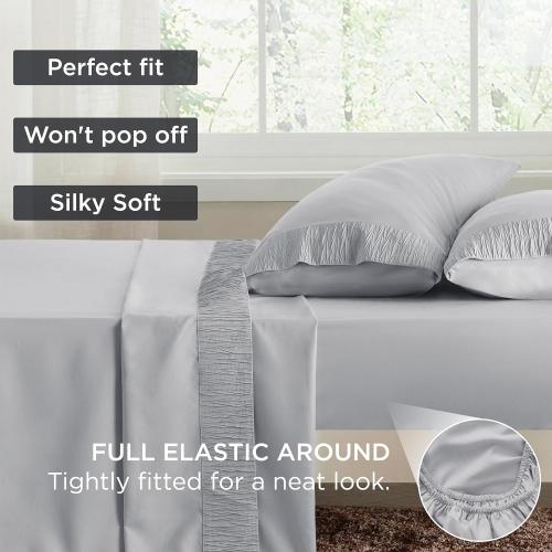 Bedsure King Size Sheets Set - 4 Pieces Soft King Sheets - Breathable & Cooling - Hotel Luxury - Easy Care Polyester Microfiber Bedding for Women, Men, Light Grey