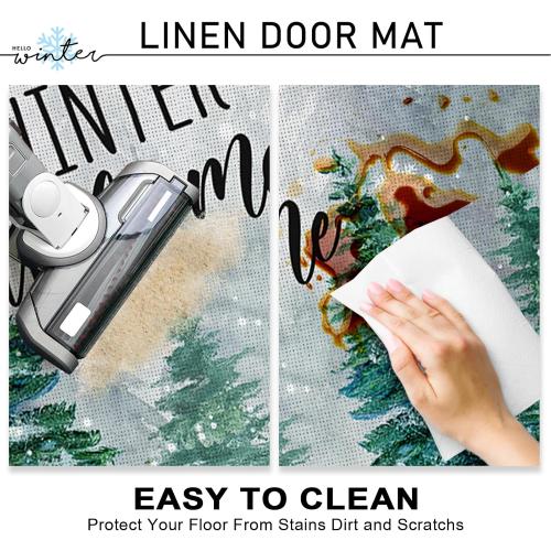 Winter Welcome Decorative Front Door Mat, Farmhouse Pine Tree Cardinal Red Bird Doormat Indoor Outdoor Non-Slip Floor Entryway Rug, Snowflake Forest Christmas Home Kitchen Decoration 17x29