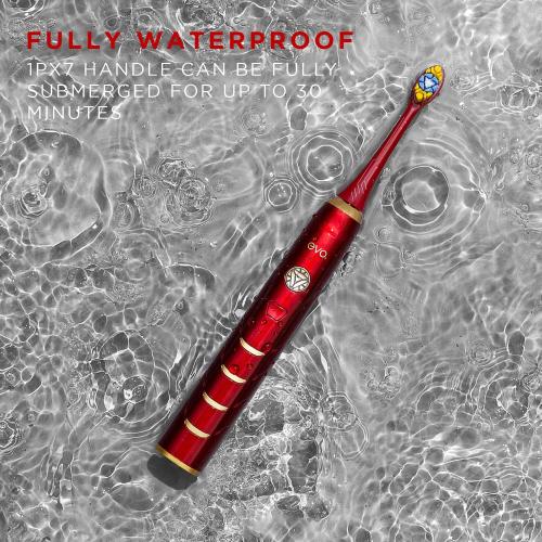 evo IRM-1 Iron Man Rechargeable Sonic Toothbrush, Marvel Electric Toothbrush for Adults, Soft Brushes for Adults with 2-Minute Timer, Replacement Heads & Charger Included