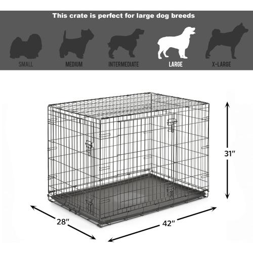 Midwest Homes for Pets 42-Inch New World Crate for Large Breeds, 71-90 lbs, Double Door Folding Dog Crate, Leak-Proof Tray & Secure Latches, Portable, Durable & Easy to Assemble