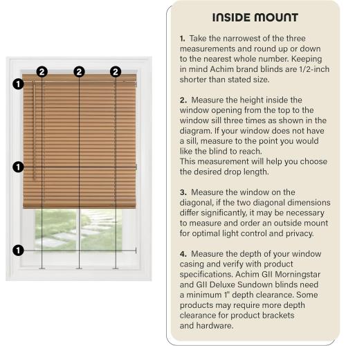 Cordless Light Filtering Mini Blind - 35 Inch Width, 64 Inch Length, 1 Slat Size - Alabaster - Cordless GII Morningstar Horizontal Windows Blinds for Interior by Achim Home Decor