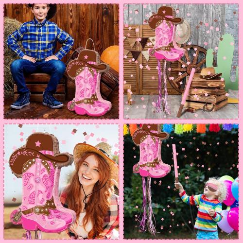 Seematn Cowgirls Pinata Birthday Party Decors Western Cowboy party Favors with Blindfold Stick and Confetti for Photo Prop Candy Holder and Party Supplies