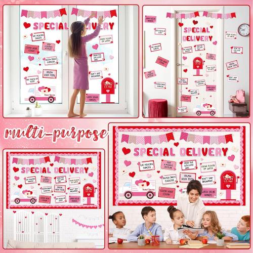 party greeting Valentine's Day Bulletin Board Set Valentines Special Delivery Classroom Decorations Heart Mailbox Paper Cutouts Bulletin Board for School Home Nursery Chalkboard Wall Door Supplies