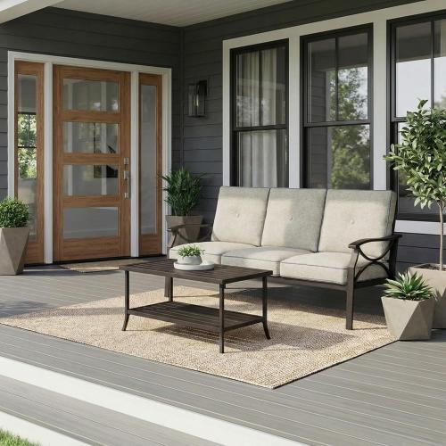 RoyalCraft Outdoor Patio Furniture Set, 2 Piece Patio Conversation Set, Metal Furniture Set with 3 seat Sofa for Porch Backyard, Black Metal Chair with Gray Cushions