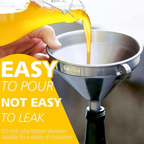 Anaeat Stainless Steel Kitchen Funnel, Multi-Use Premium Metal Food Grade Cooking Funnels with 2 Removable Strainer Filter for Transferring Liquid or Dry ingredients, Oils & 1 Pc Cleaning Brush (5.0)