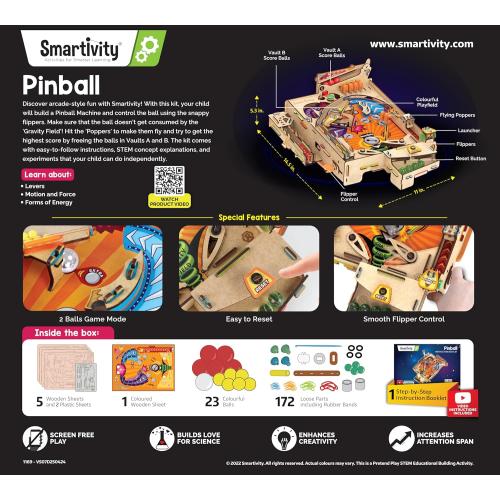 Smartivity DIY Pinball Machine for Kids 8-14 Years Old | Global Award Winning Arcade Game | Build Your Own Pinball I Birthday Gift for Smart Kids | STEM Toy for Boys & Girls