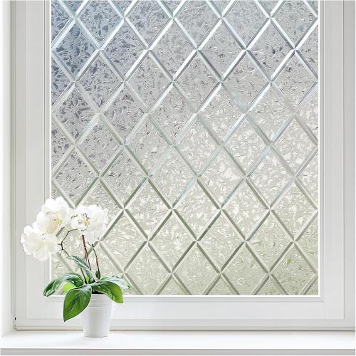 Haton Window Privacy Film, Decorative Frosted Film, Lattice 17.5 x 78.7