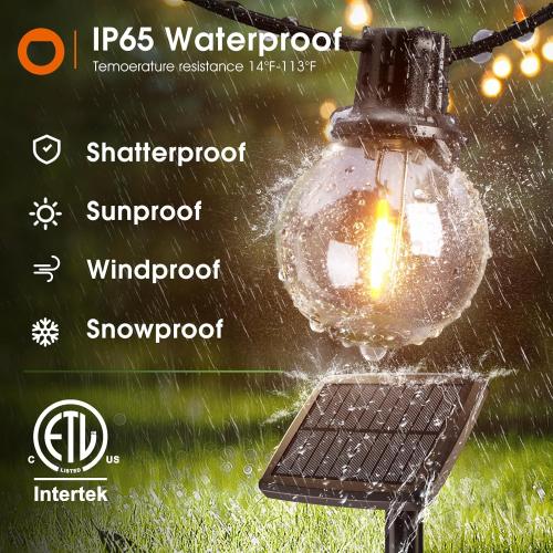 addlon 25FT Solar Powered Outdoor String Lights Waterproof with Remote, G40 Solar Powered String Lights with 13 LED Shatterproof Bulbs, 3 Light Modes, Dimmable Solar Lights for Outside Bistro Cafe